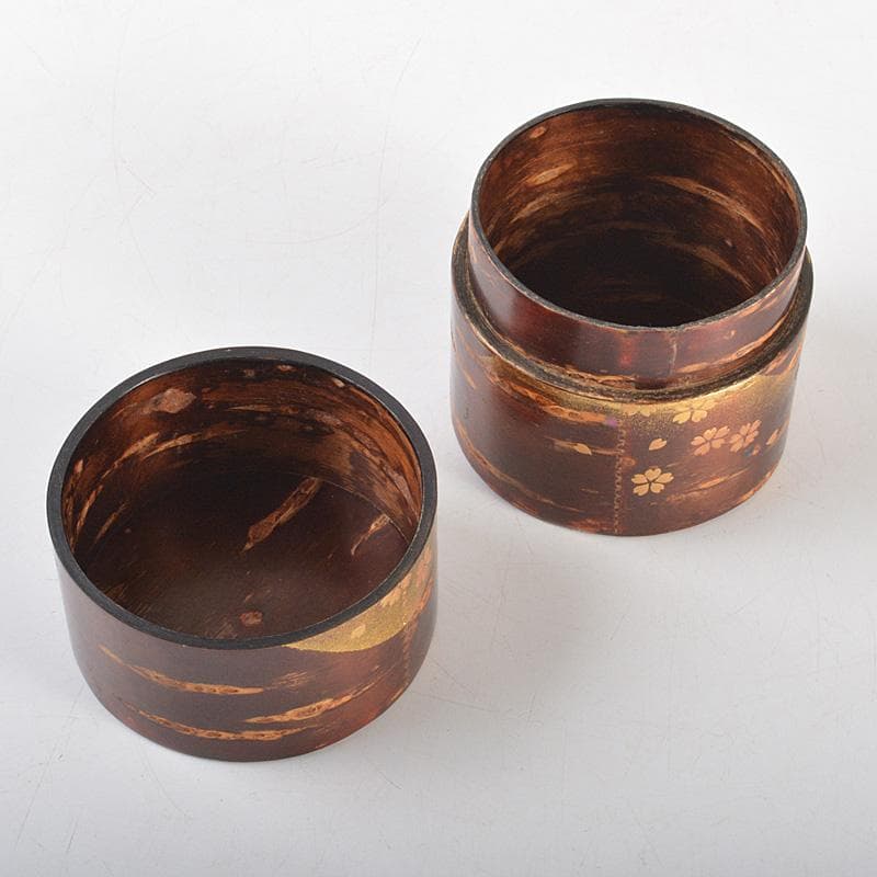 茶道具　越前塗　中出松峰作　螺鈿装飾　遠山桜蒔絵　桜中次　棗　共箱　V　6433