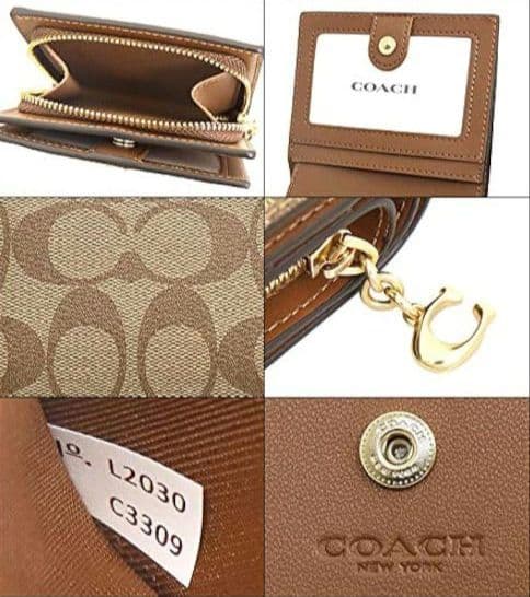【訳あり】COACH C3309 Cチャーム シグネチャー 二つ折り財布