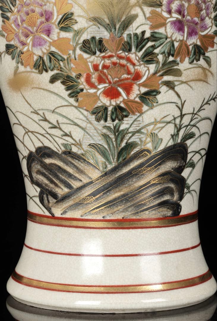 【豪華絢爛】薩摩焼 光山造 色絵金彩花鳥文飾壺 特大花瓶 高さ63.5㎝ 古美術