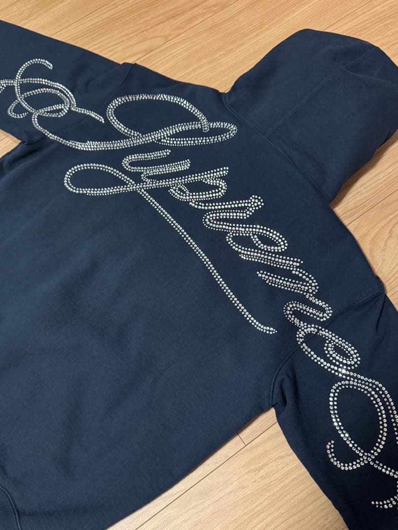値下げ！！supreme シュプリーム ラインストーン パーカー S ネイビー