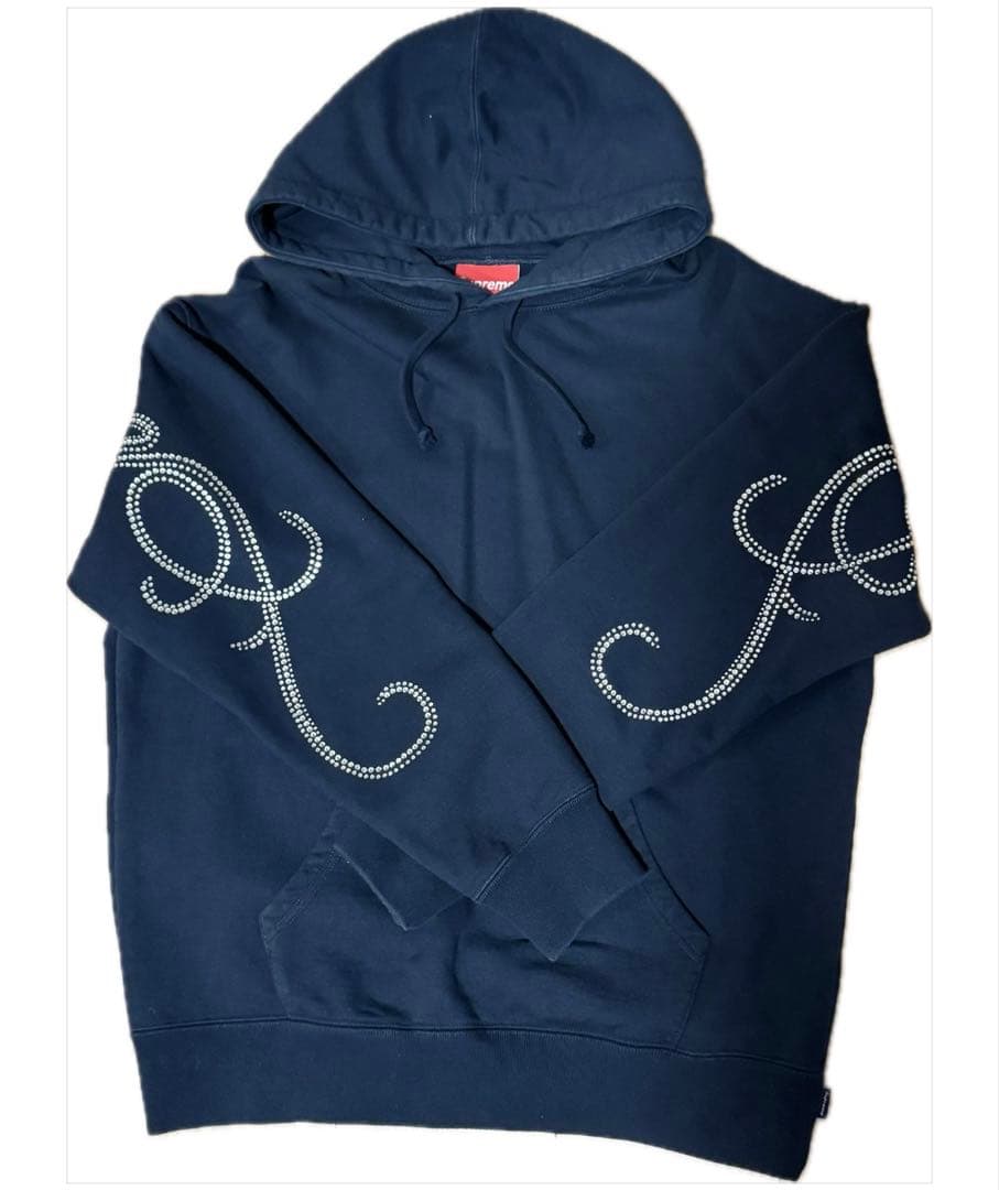 値下げ！！supreme シュプリーム ラインストーン パーカー S ネイビー