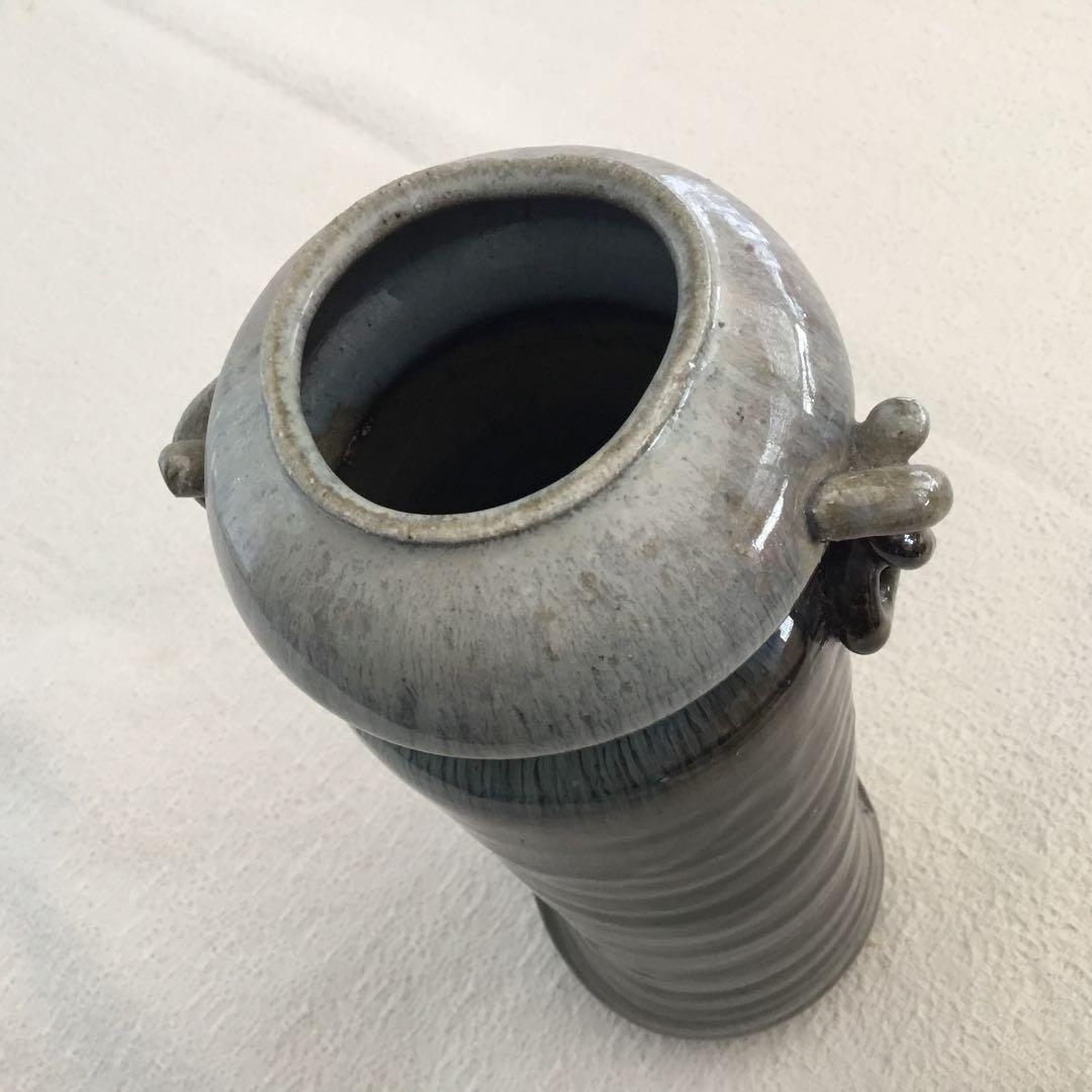 【唐津焼】今岳窯　溝上藻風　耳付き朝鮮唐津花入れ