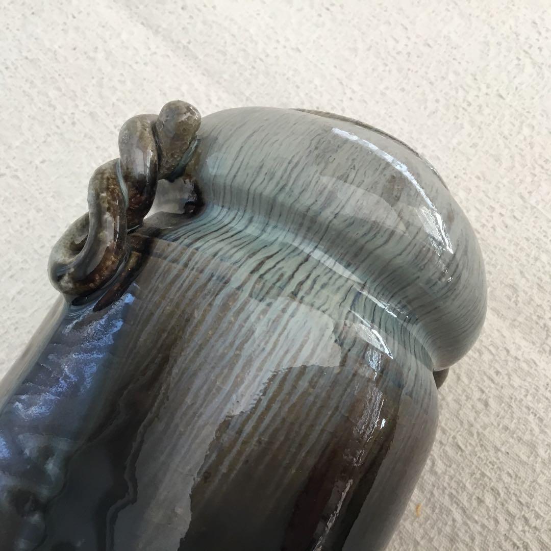 【唐津焼】今岳窯　溝上藻風　耳付き朝鮮唐津花入れ