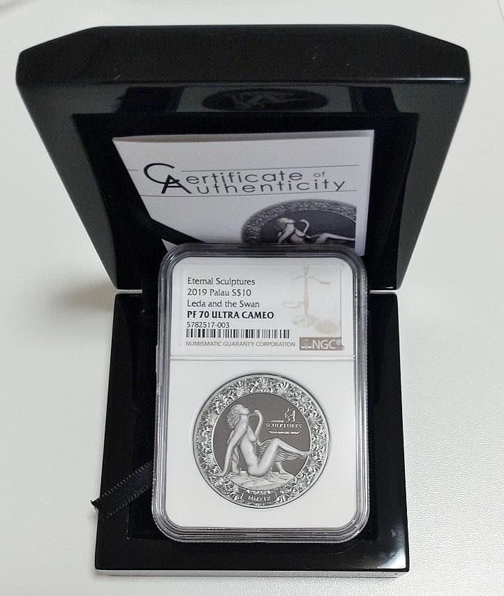 2019年 パラオ レダと白鳥 10ドル 2オンス 銀貨 PF70 UC