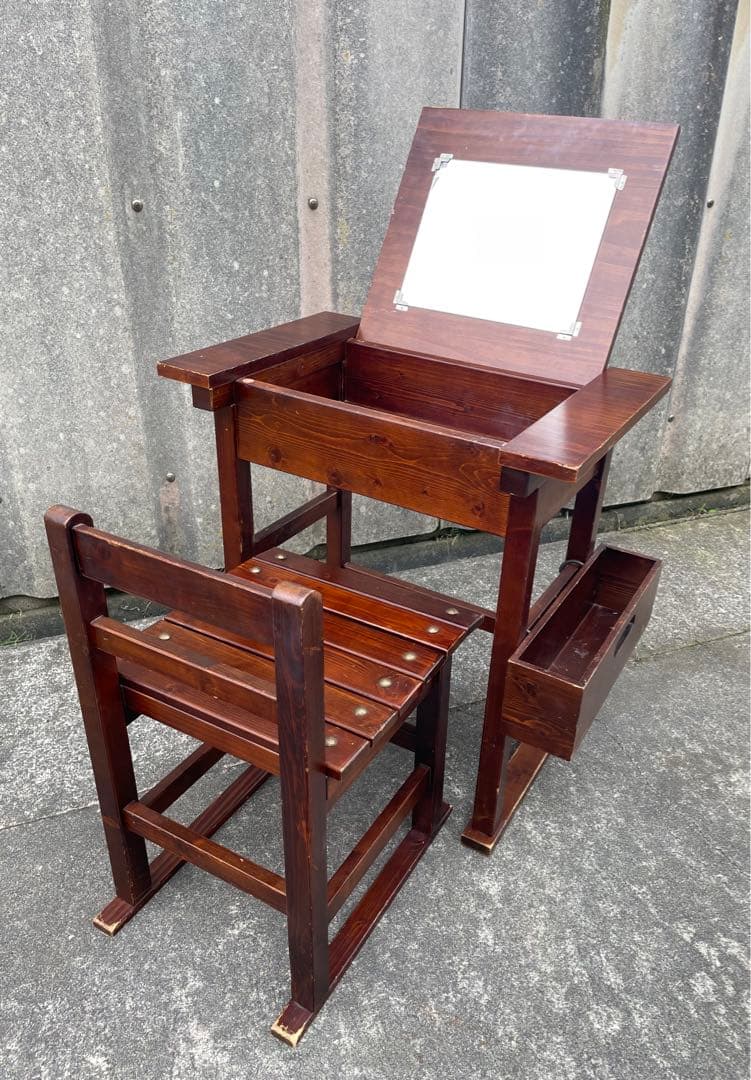 ビンテージ/木製/ドレッサー/鏡台/椅子/スツール/セット