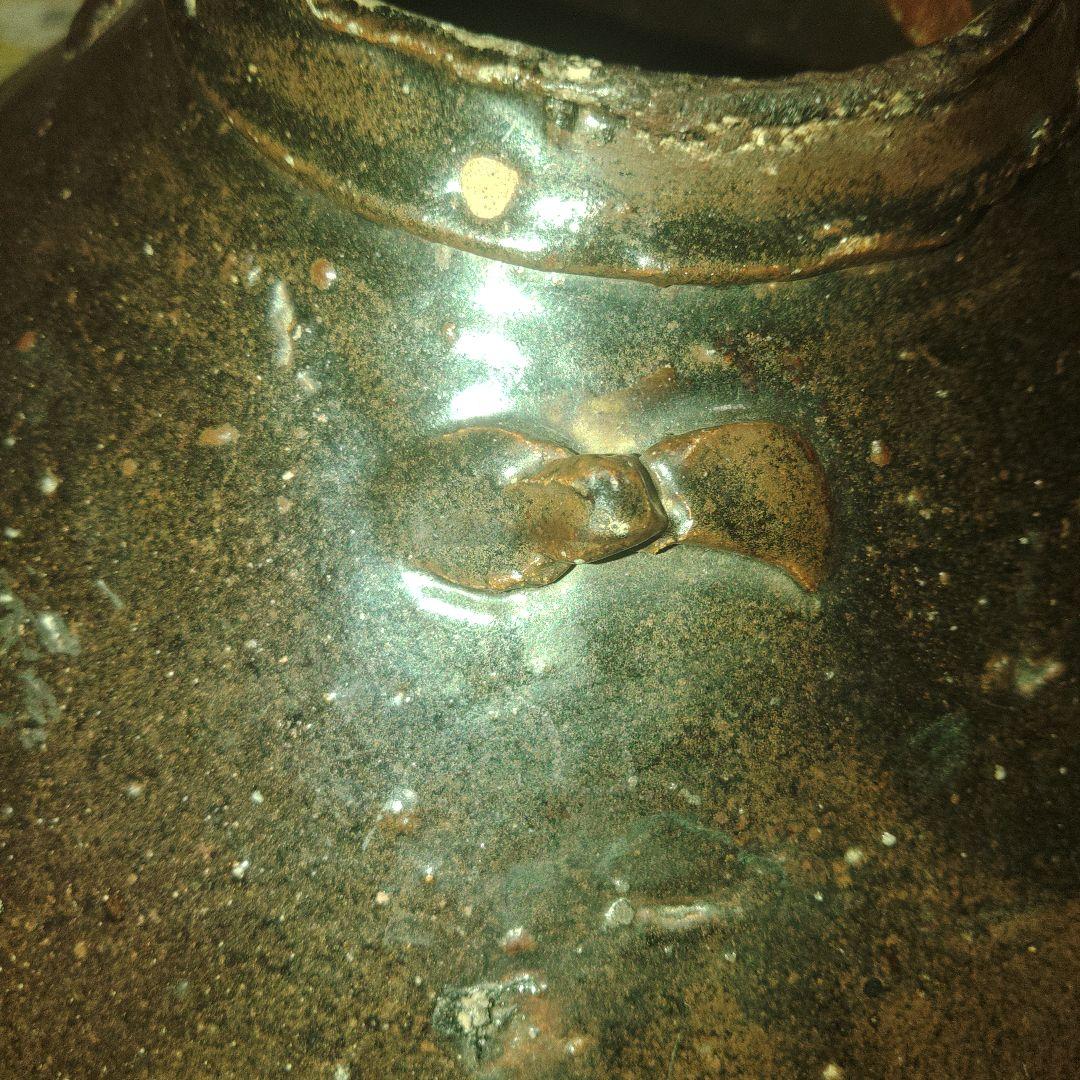 四耳呂宋壺　唐物　飴釉茶壺