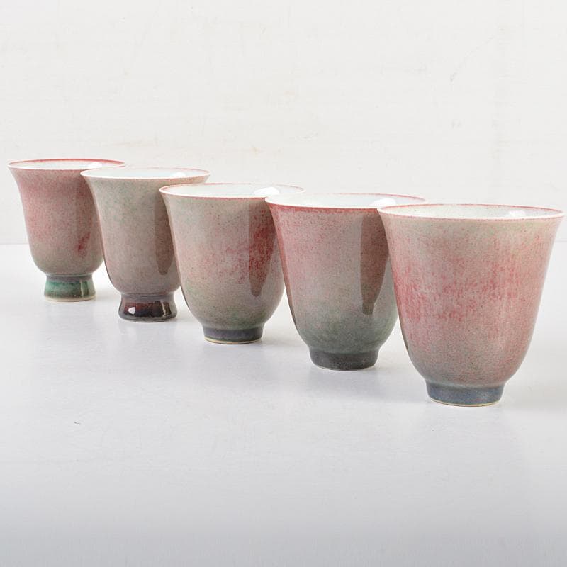 中国　缸豆紅釉　煎茶碗　杯　五客　C　R7791