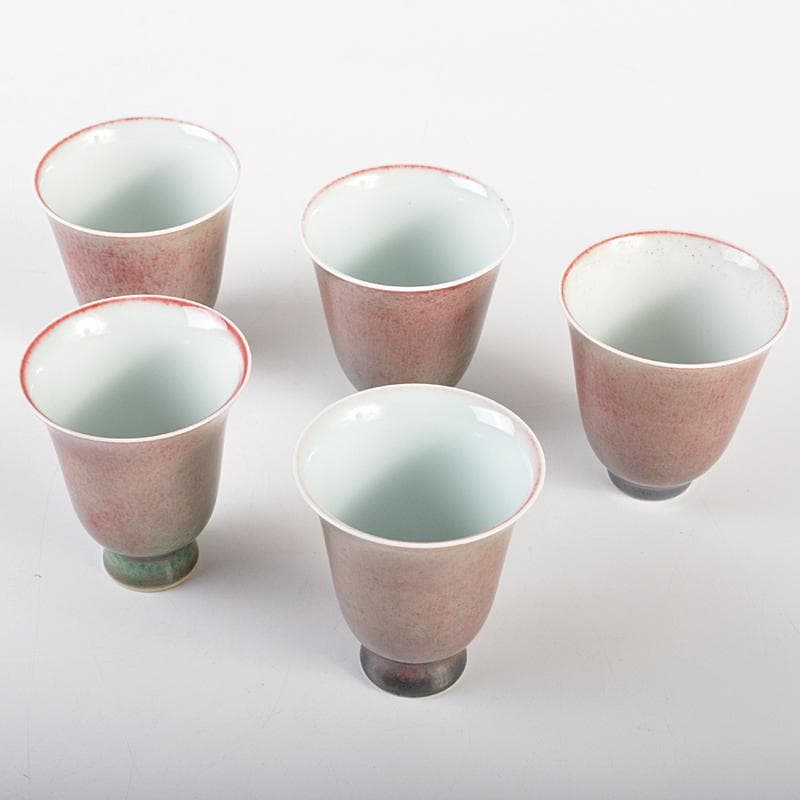 中国　缸豆紅釉　煎茶碗　杯　五客　C　R7791