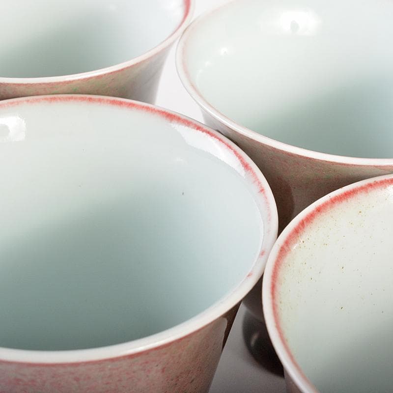 中国　缸豆紅釉　煎茶碗　杯　五客　C　R7791