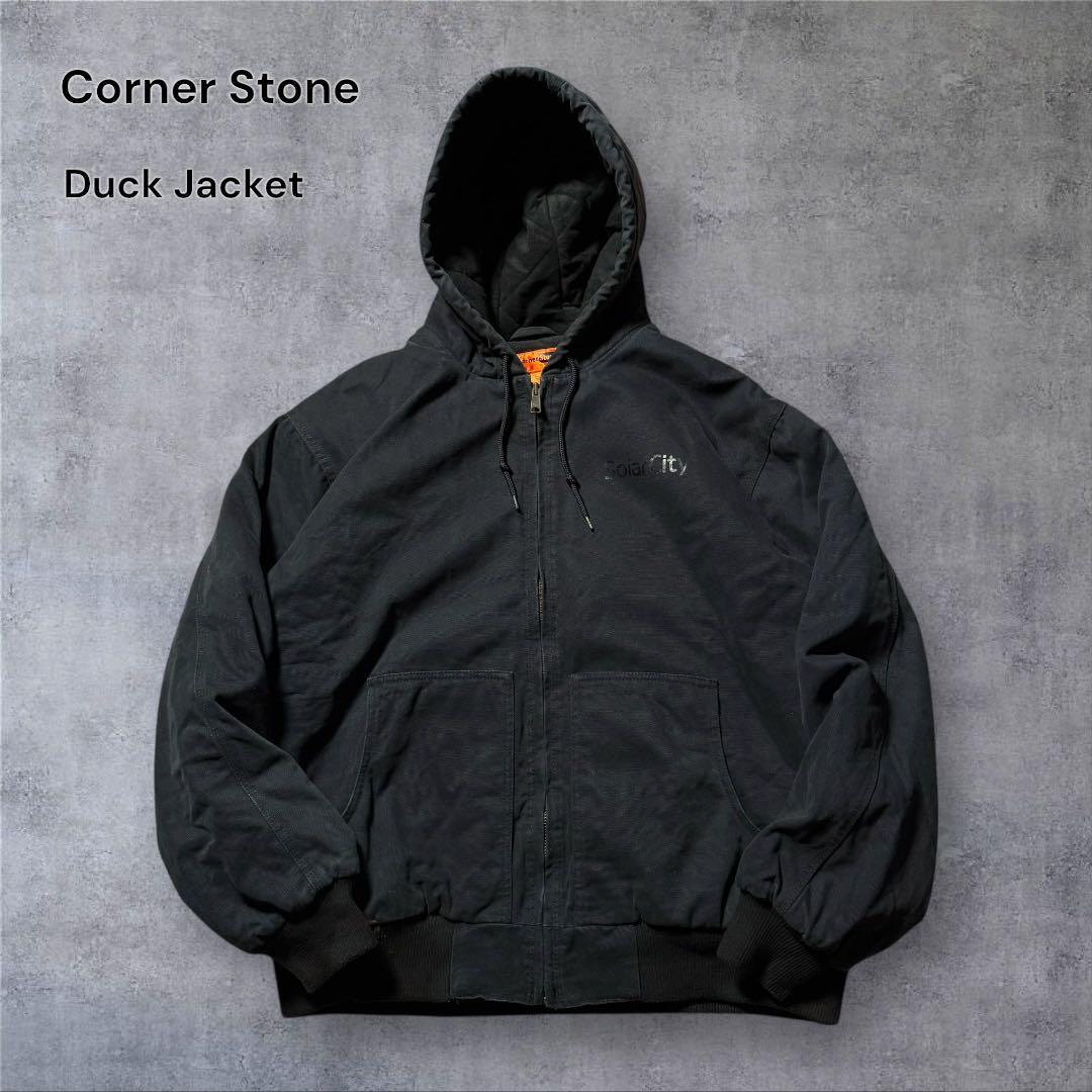 2303 古着Corner Stoneダック地アクティブジャケット企業系ロゴ墨黒