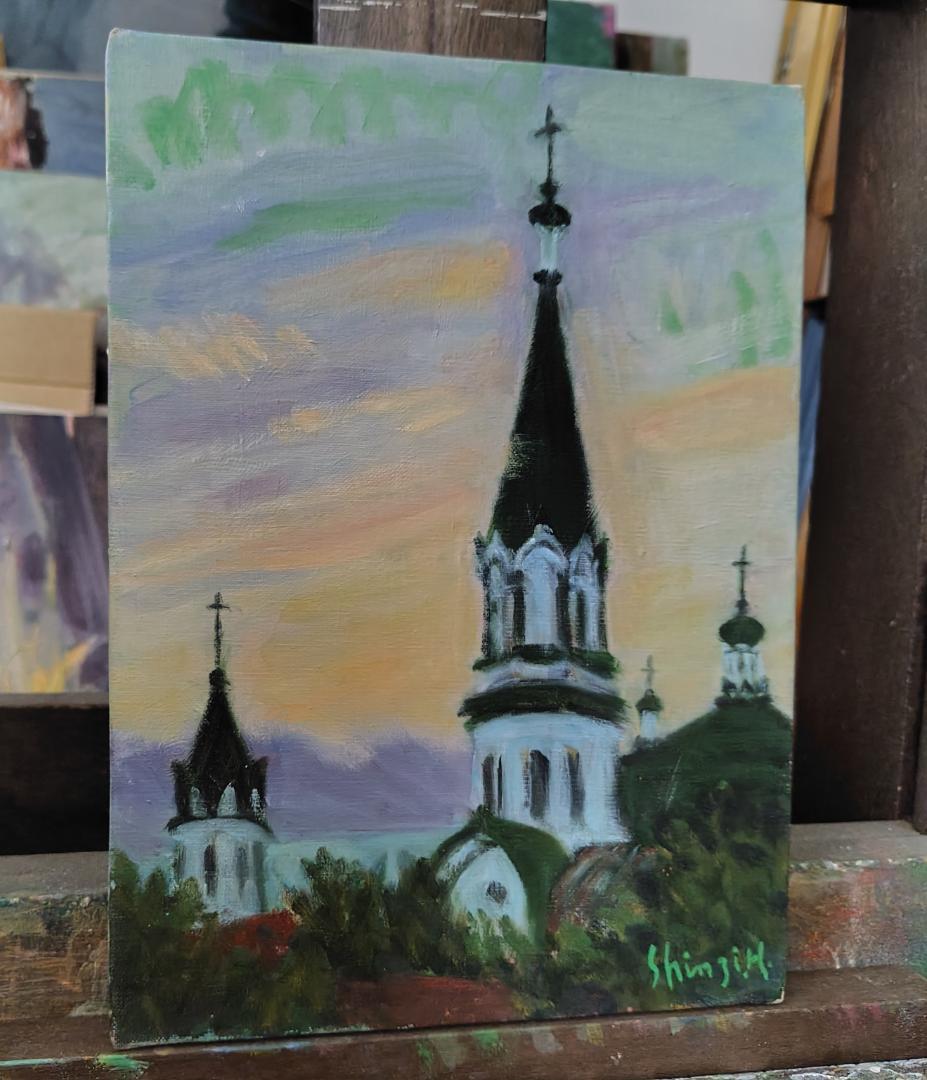 油彩画「塔 」函館 ハリストス正教会 F4 油絵 風景画 アート 絵画