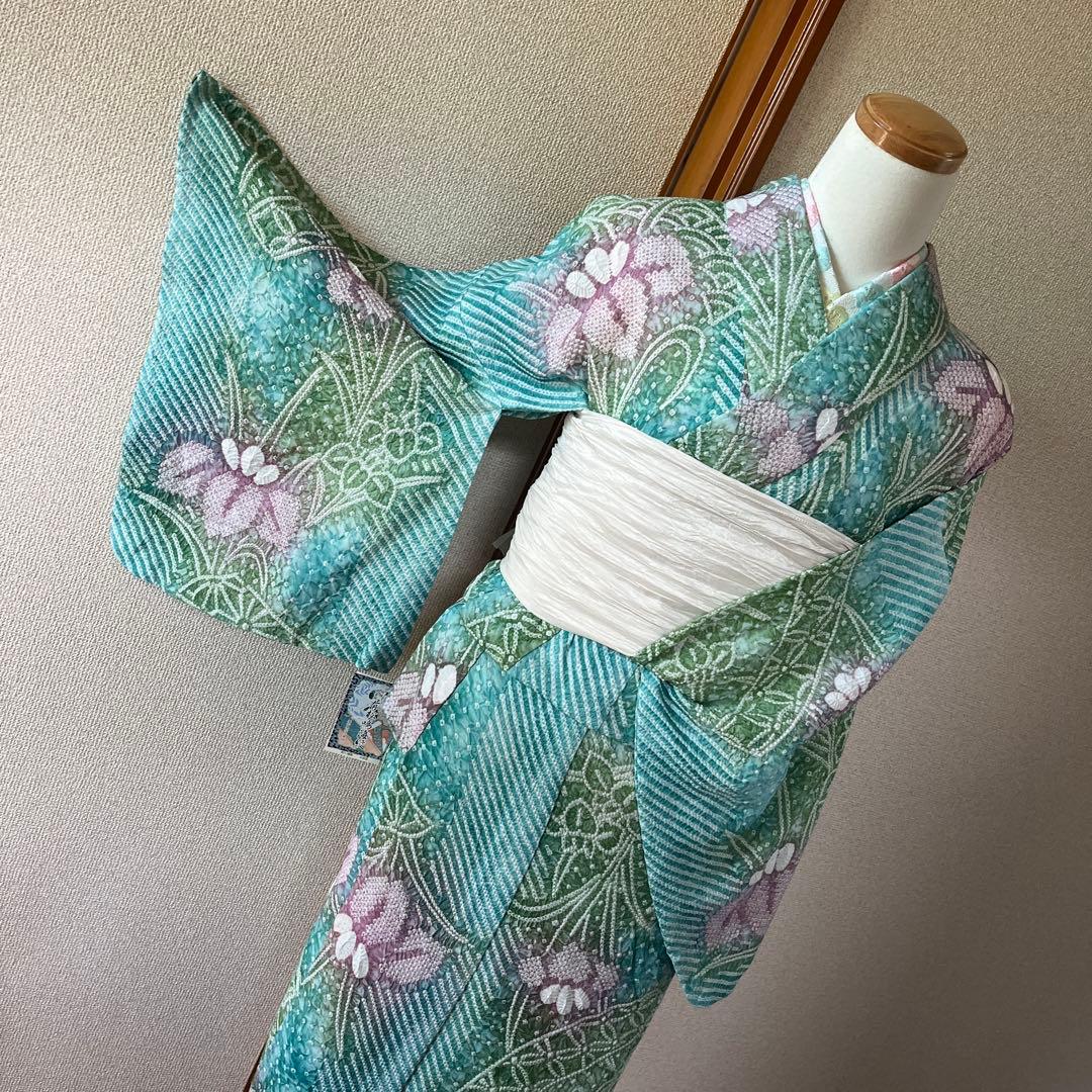 有松絞り　ゆかた単品　浴衣ミントカラー
