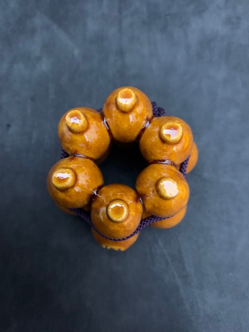 楽焼窯元三代　茶道具　蓋置　佐々木昭楽　作　飴釉　六瓢　栞共箱