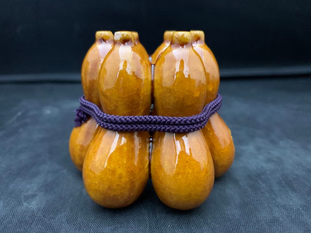 楽焼窯元三代　茶道具　蓋置　佐々木昭楽　作　飴釉　六瓢　栞共箱