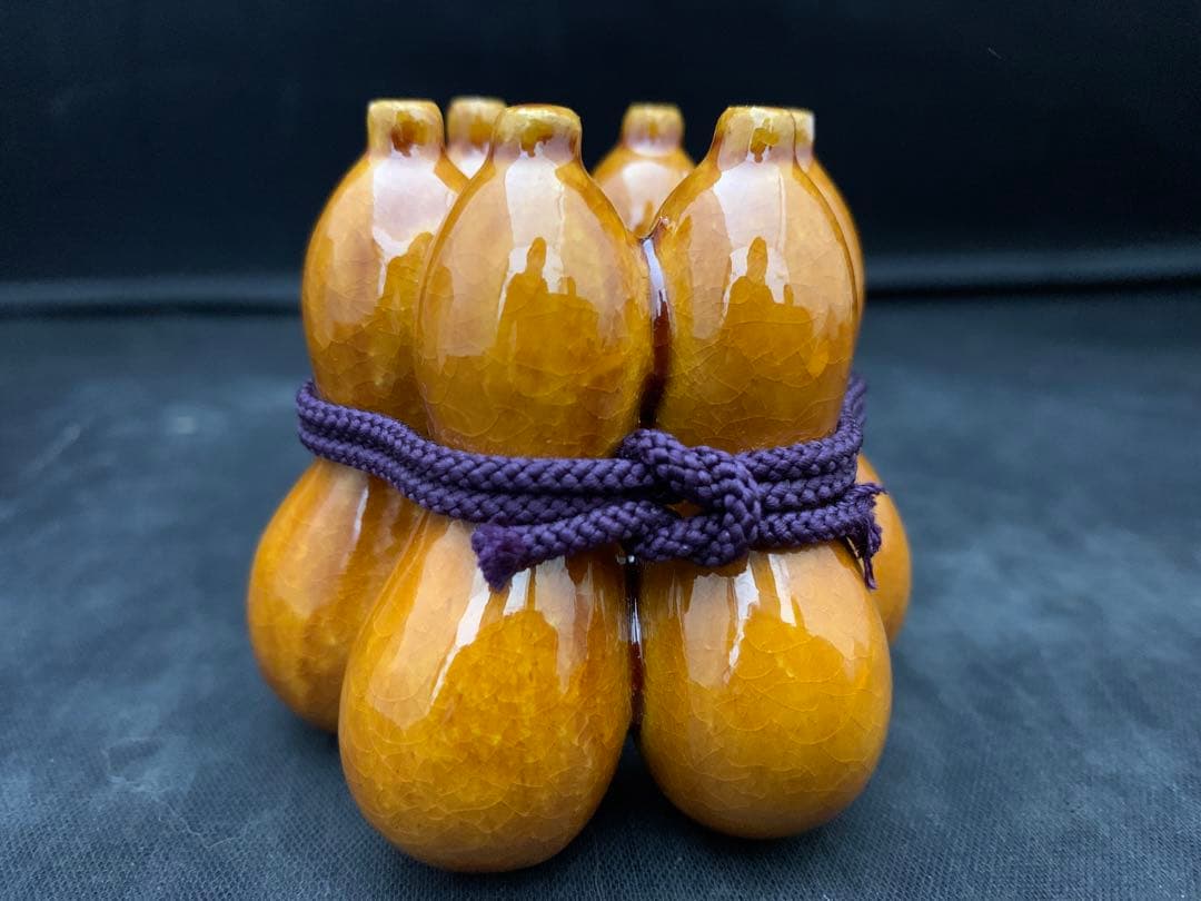 楽焼窯元三代　茶道具　蓋置　佐々木昭楽　作　飴釉　六瓢　栞共箱