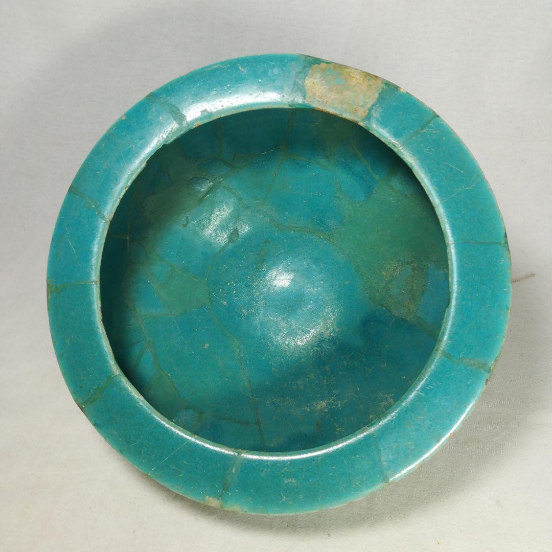 ペルシャ青釉銀化鉢　ペルシャ陶器　オリエント　アンティーク　発掘品