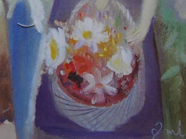 田口　亜美、花かご、希少な画集より、新品高級額装付、版上サイン入り