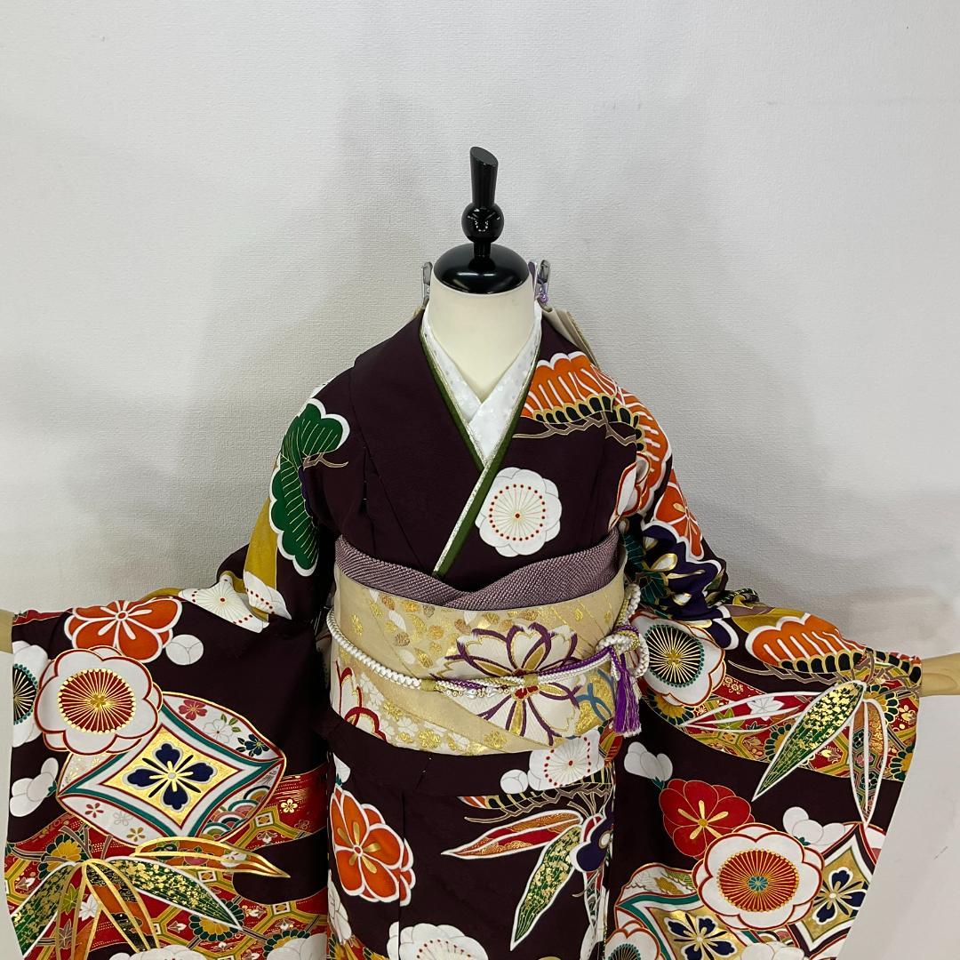 正絹お振袖10点フルセット　正絹胴裏　モカブラウン　お仕立て付き