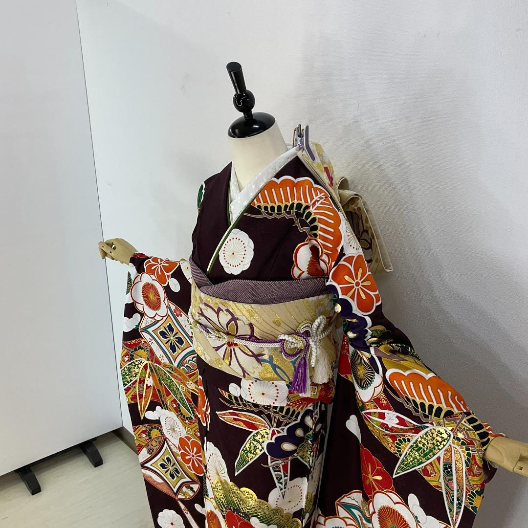 正絹お振袖10点フルセット　正絹胴裏　モカブラウン　お仕立て付き