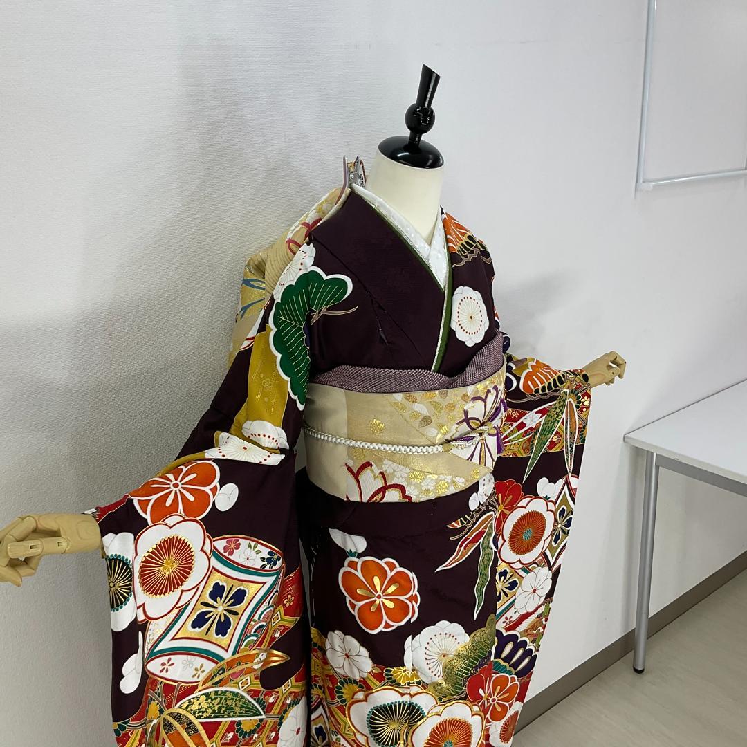 正絹お振袖10点フルセット　正絹胴裏　モカブラウン　お仕立て付き