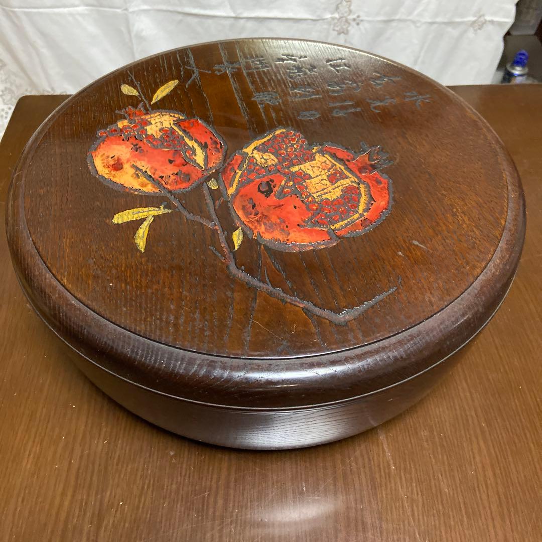 期間限定お値引き‼️烏城彫　茶櫃(ちゃびつ) 梅とザクロ　萩焼セット付き