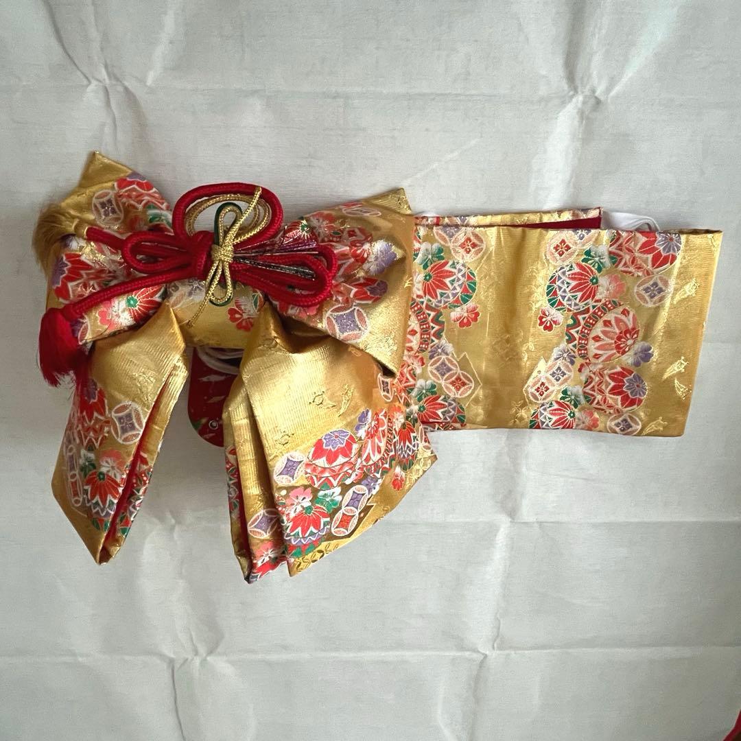 七五三　7歳　四つ身着物正絹　結び帯　草履バッグ　はこせこセット　帯揚げ　しごき