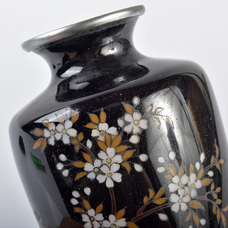 ターちゃん　七宝焼　古七宝　花文　小瓶　唐木台付　M　R4256