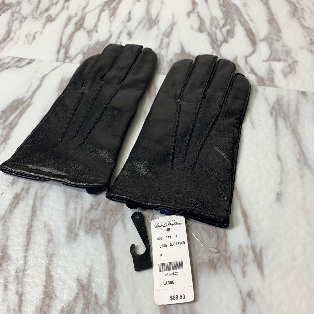 Brooks Brothers \"346\" レザーグローブ カシミア ブラック