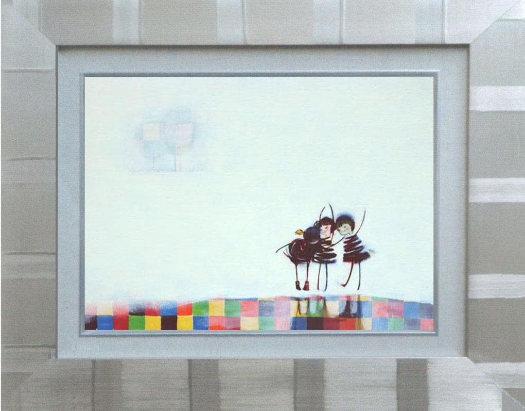 油絵 菅家令子 絵 絵画インテリア額付(銀) F4-081914 女の子 影遊び