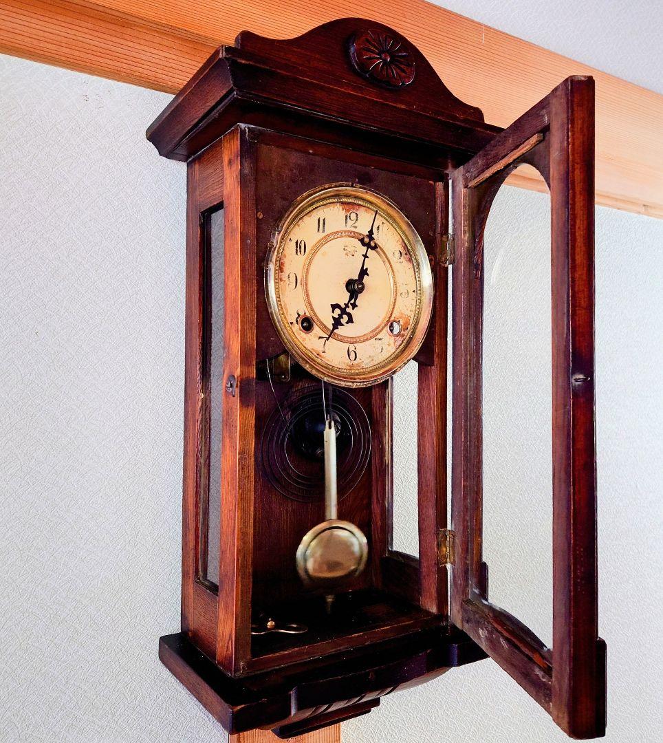 〈完動品〉明治時計社　スリゲル型ゼンマイ式振り子掛け時計　アンティーク古時計