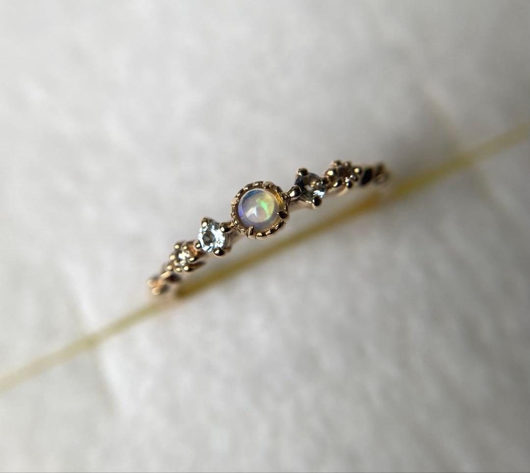 ノジェス　2Pダイヤモンド　オパール　ジルコニア　ゴールド　ベビーリング　k10