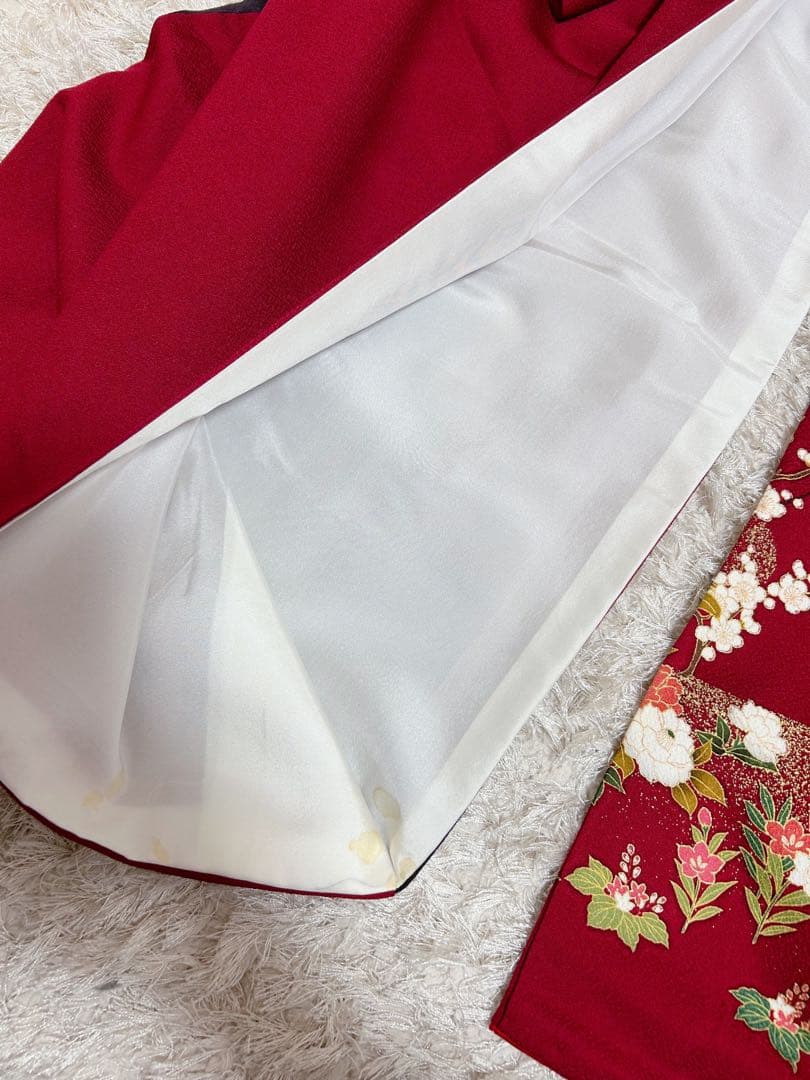 美品　王道カラー　正絹振袖フルセット　赤色 花柄　刺繍　豪華