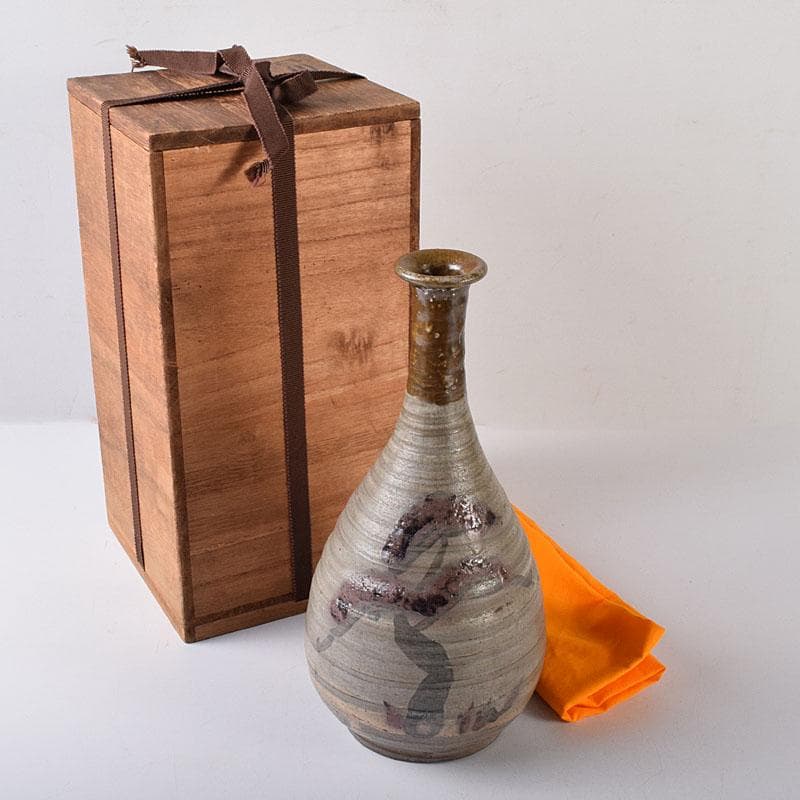 唐津　二川焼　鶴首徳利　時代箱　C　7274