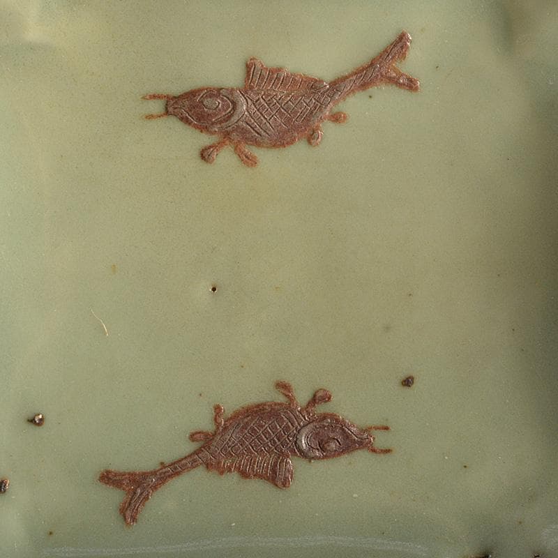 中国　天龍寺青磁　魚文　菓子鉢　時代箱　F　R7016