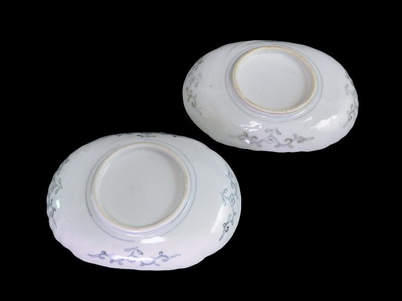 古伊万里　金襴手　陽刻　桐に鳳凰　菊の図　楕円長皿　２枚　F054AS-fbsi