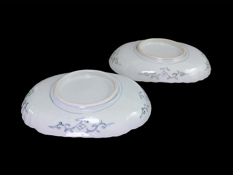 古伊万里　金襴手　陽刻　桐に鳳凰　菊の図　楕円長皿　２枚　F054AS-fbsi