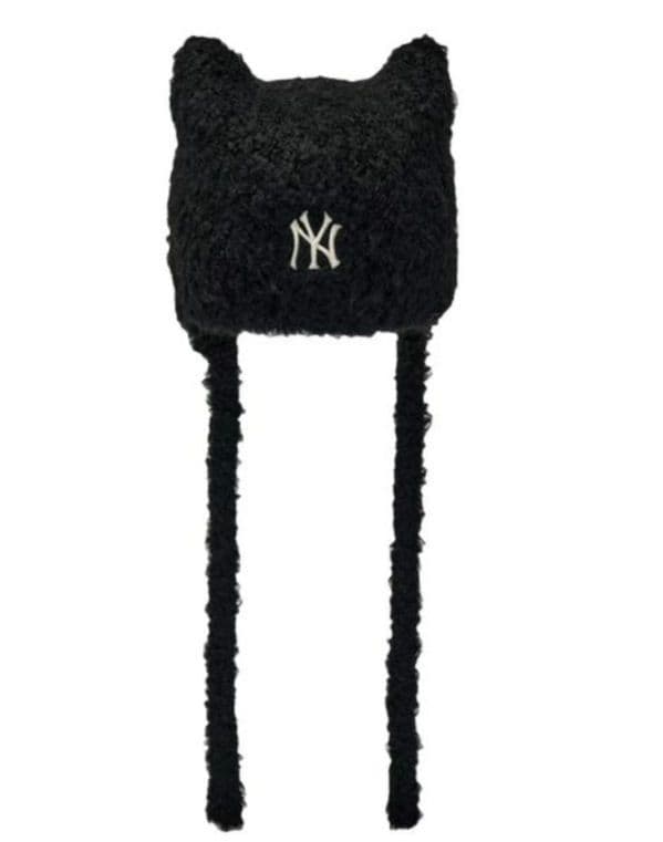 新品韓国購入MLBビーニー黒ニット帽キャップ猫耳カリナニューエラ