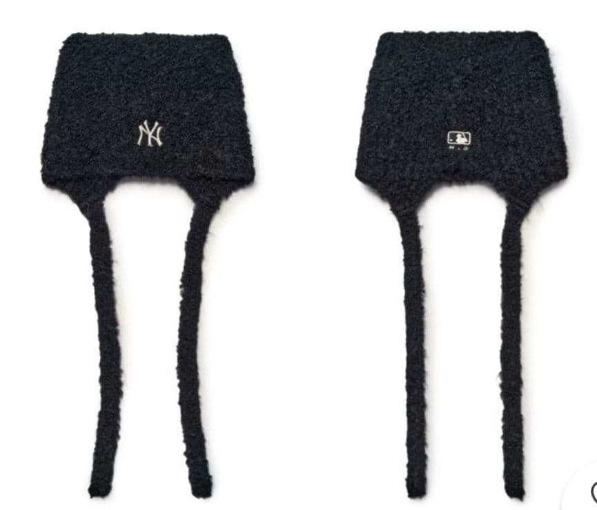 新品韓国購入MLBビーニー黒ニット帽キャップ猫耳カリナニューエラ