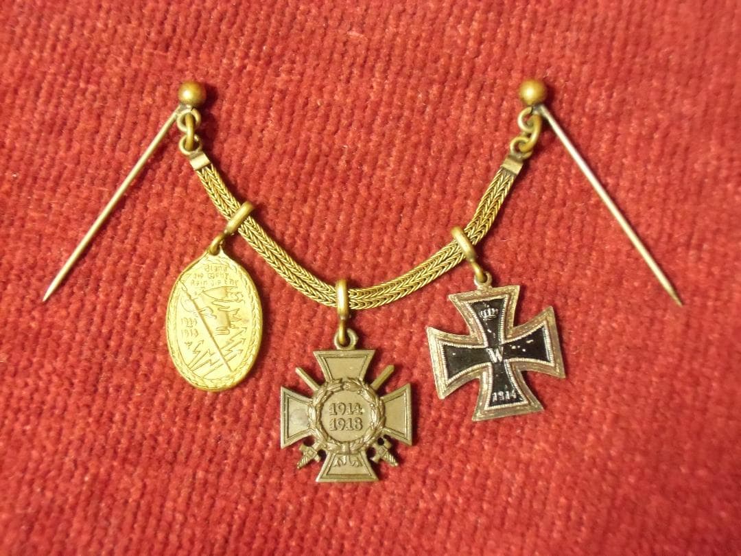 Ｗ帝政ドイツ軍/プロイセン王国＊礼装/夜会服用３連ミニチュア勲章チェーン（実物）