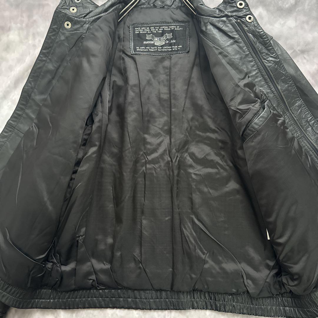 韓国古着　レザーブルゾン　レザージャケット　革ジャン　本革　牛革　　黒　y2k