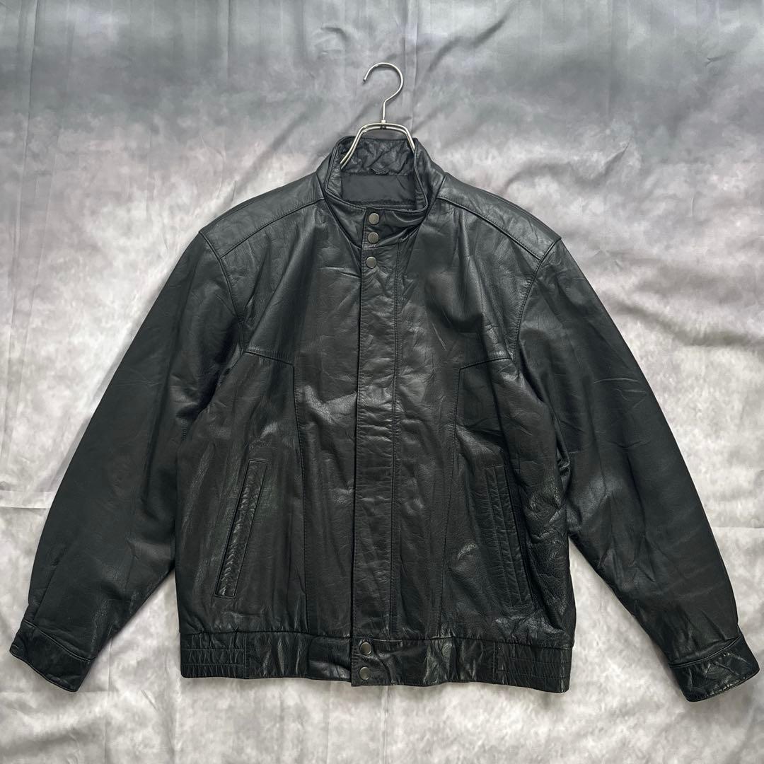 韓国古着　レザーブルゾン　レザージャケット　革ジャン　本革　牛革　　黒　y2k