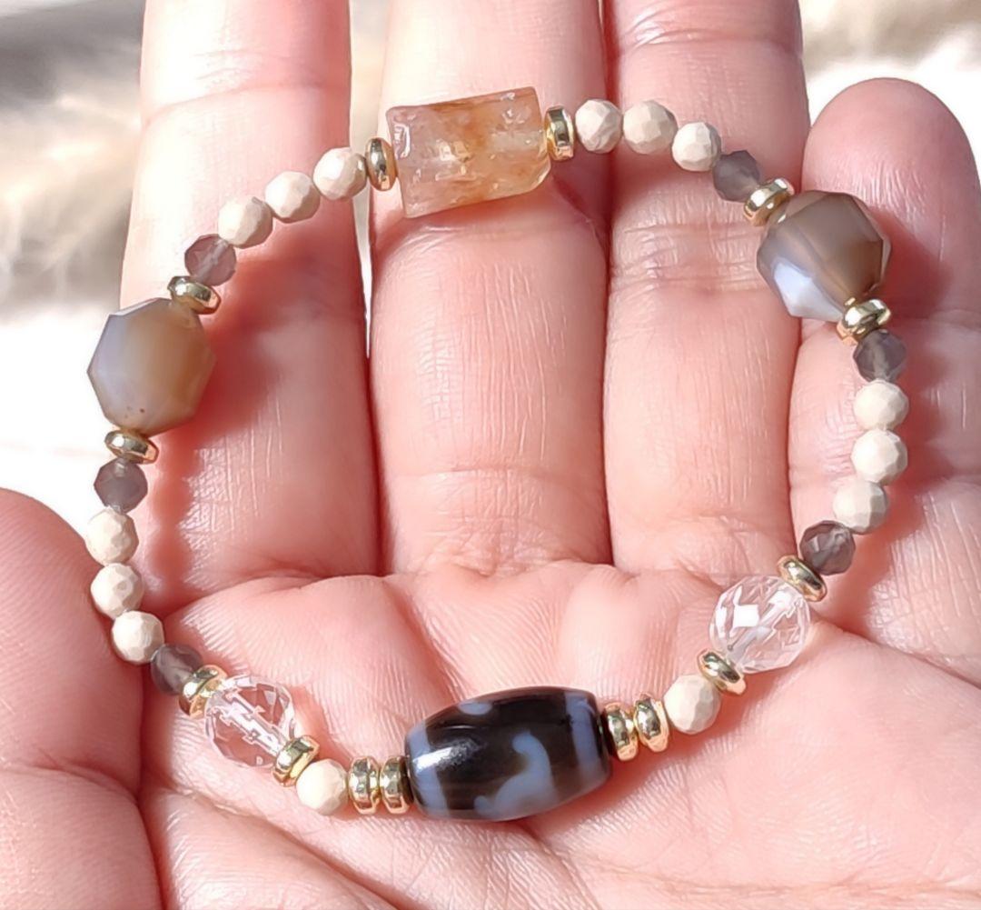 ◇Sサイズ◇ミニ至純 緑度母天珠とレインボーシトリン・大理石のパワーストーン