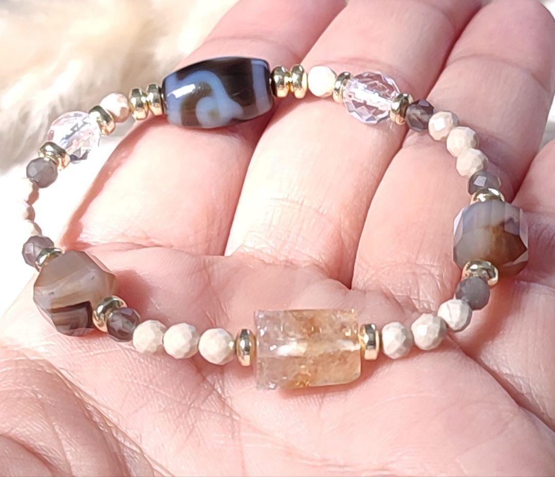 ◇Sサイズ◇ミニ至純 緑度母天珠とレインボーシトリン・大理石のパワーストーン