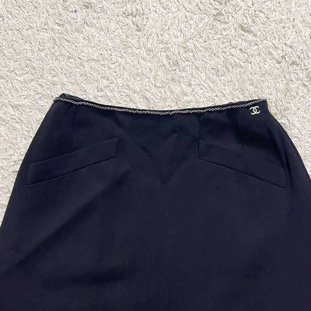 美品　シャネル　ココマーク　チェーン　スカート　リネン　ウール　100%　黒色