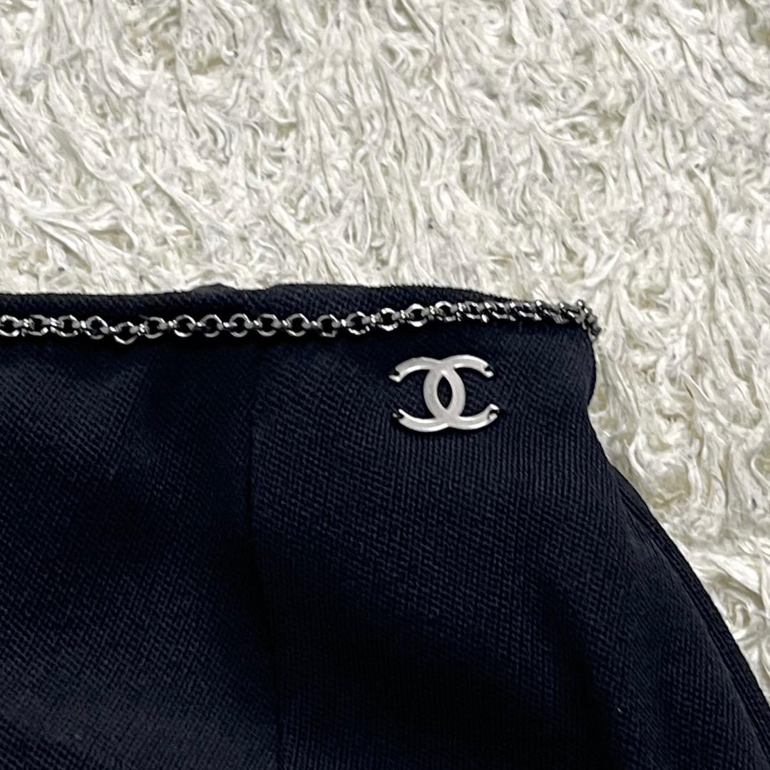 美品　シャネル　ココマーク　チェーン　スカート　リネン　ウール　100%　黒色