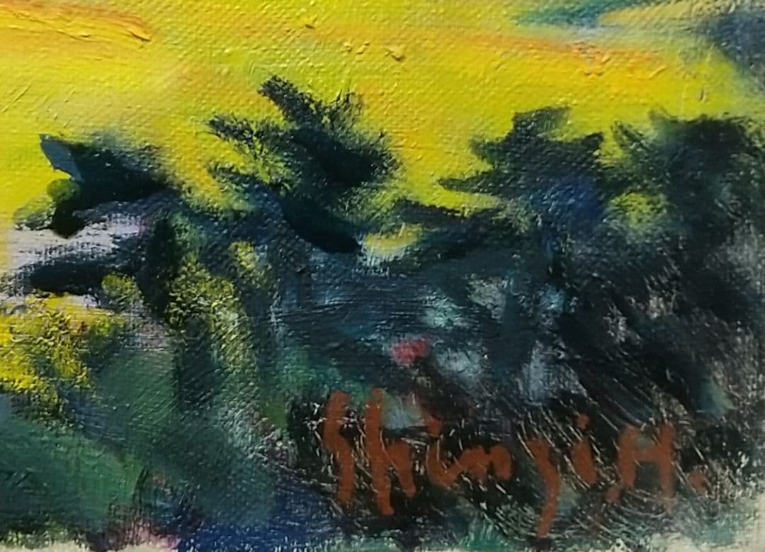 絵画「朝しずか」熱海 真作 F4 1984 油絵 油彩画 風景画 アート