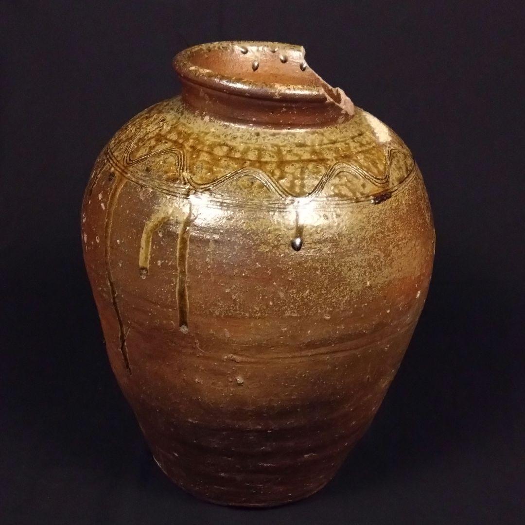 出来最高 備前 古備前 櫛目直線波状文 桂又三郎鑑定書 玉垂れ壷 窯変 室町初期