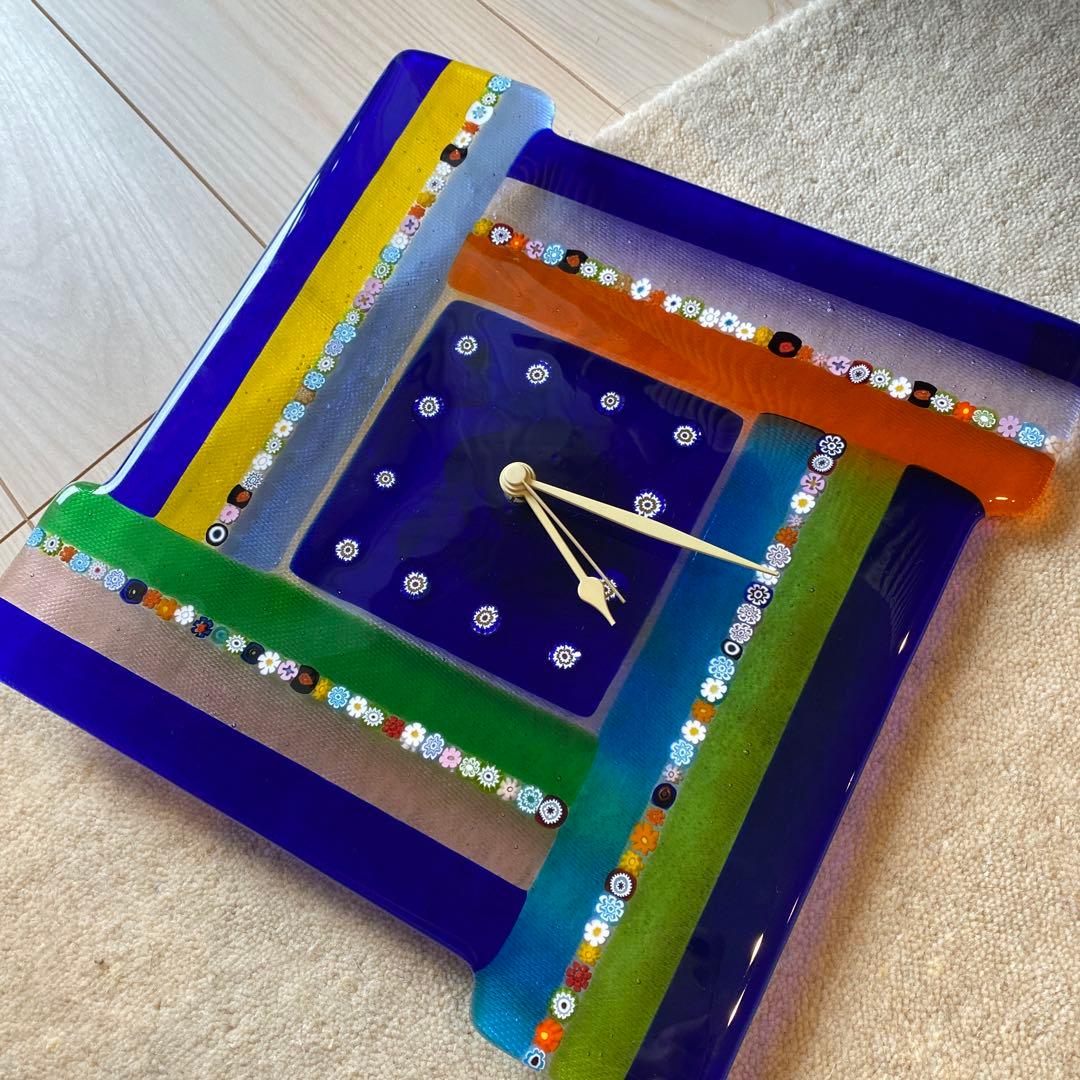 イタリア　ガラス細工　掛け時計　ムラーノガラス　ベニス　ベネチアングラス