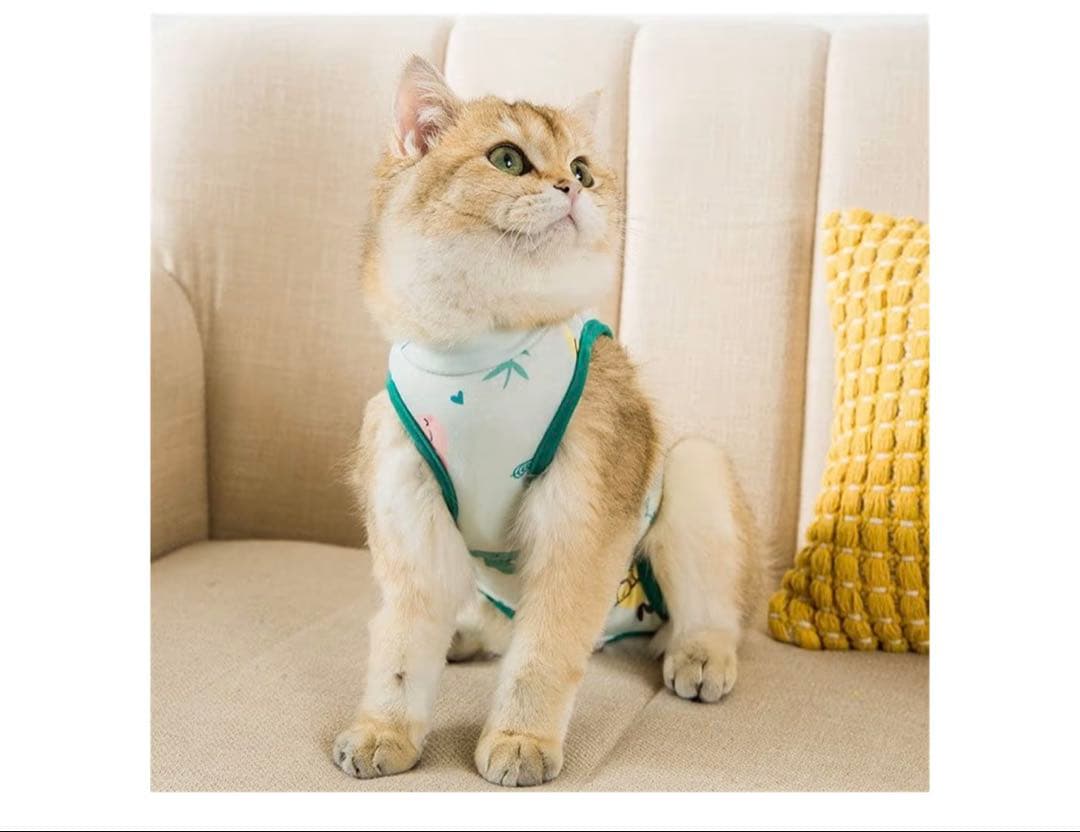 【新品】猫 術後服回復スーツ 通気性抜群 舐め防止 ジャンプスーツ型グリーンXL