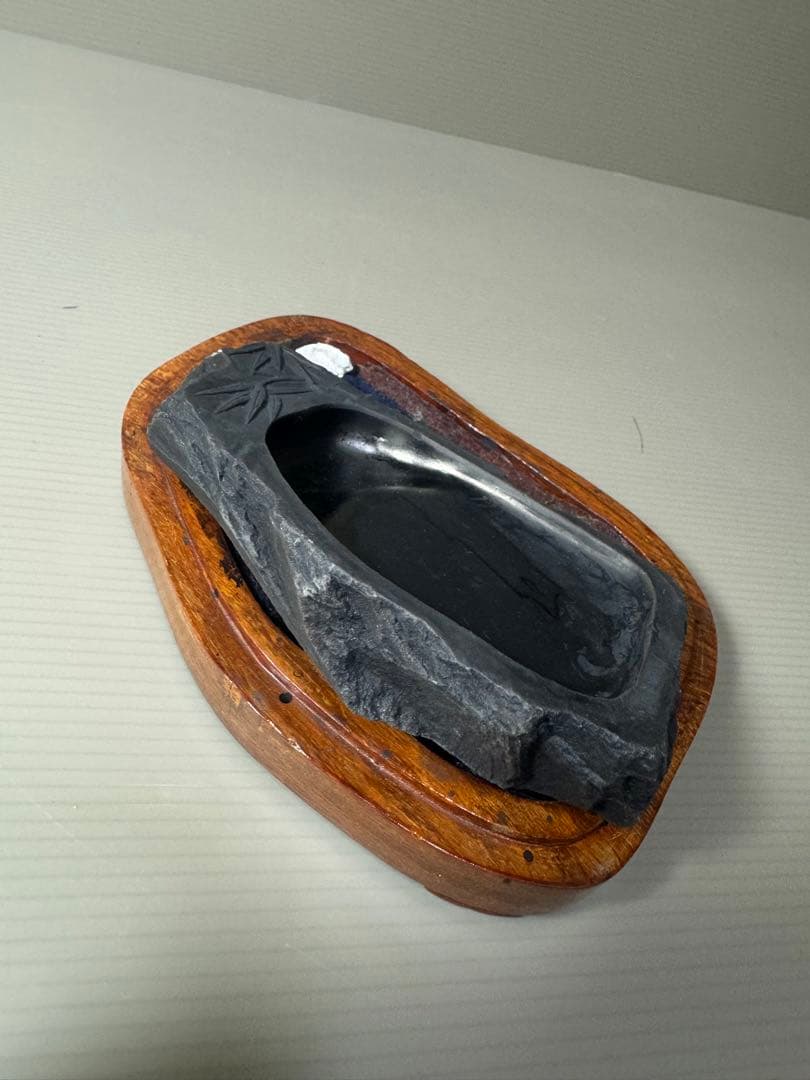 2099 古硯　端渓硯　竹彫　共箱　書道具　文房四宝　唐物　中国美術